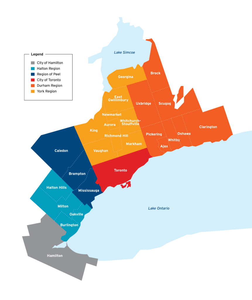 Map of the Greater Toronto and Hamilton (GTHA) area