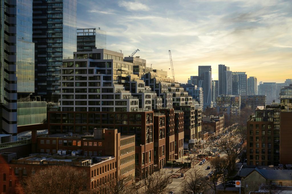 A section of the Toronto skyline at dusk